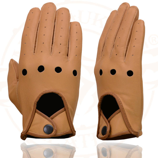 Milwaukee Leather MG7508 Men's Saddle Perforated Leather Full Finger Motorcycle Riding Gloves W/ Breathable ‘Open Knuckle’