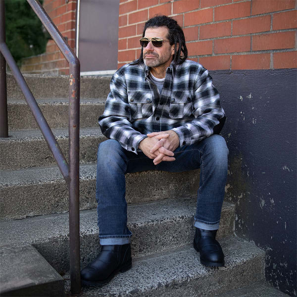 Milwaukee Leather MPM1638 Men's Black and White Checkered Flannel Motorcycle Riding Shirt