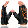 Milwaukee Leather SH198 Men's Black Leather Gel Padded Palm Fingerless Motorcycle Gloves w/ Orange Flame Embroidery