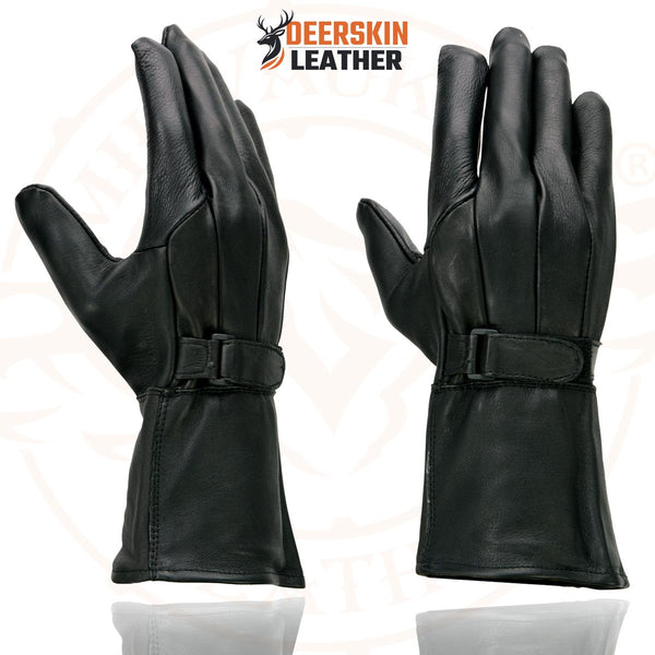 Milwaukee Leather Men's Gauntlet Motorcycle Hand Gloves-Deerskin Unlined Adjustable Wrist Strap Closure-SH864