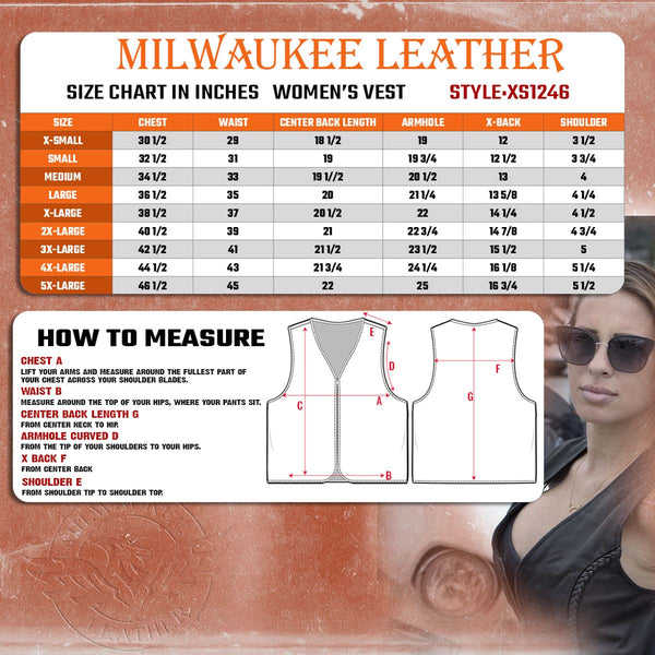 Milwaukee Leather XS1246 Ladies Black 'Braided' Classic Leather Vest