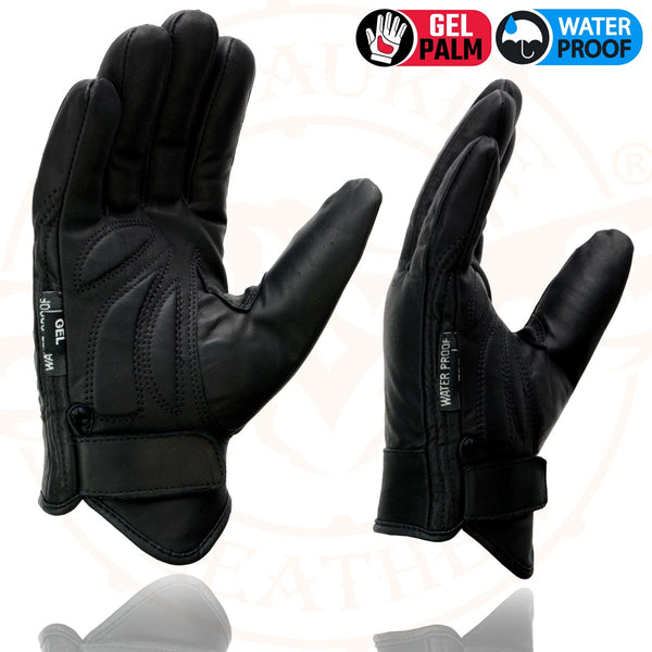 Milwaukee Leather MG7522 Men's Black Leather Waterproof Cruiser Motorcycle Hand Gloves W/ Gel Padded Palm