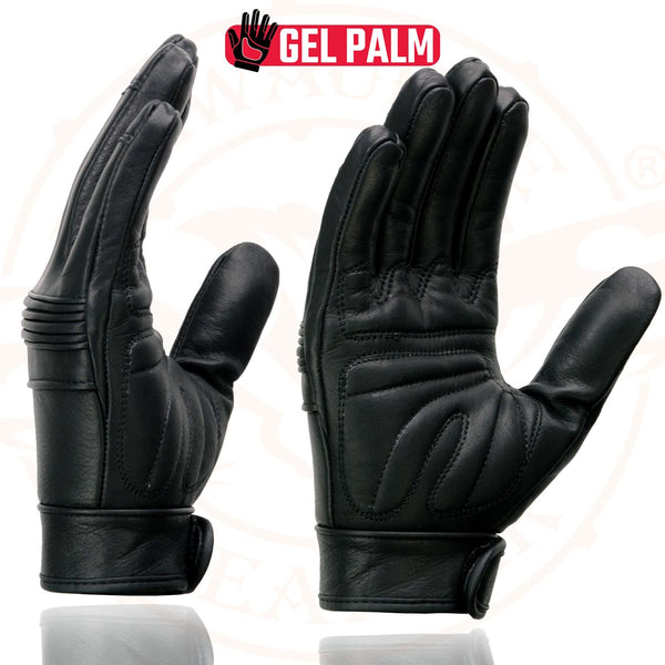 Milwaukee Leather MG7535 Men's Black Leather with Gel Palm Motorcycle Hand Gloves w/ Flex Knuckles