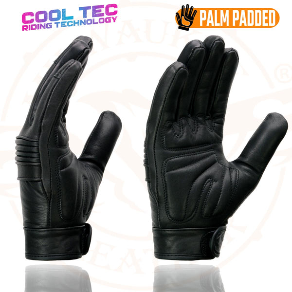 Milwaukee Leather MG7736 Women's Black ‘Cool-Tec’ Leather Gel Palm Motorcycle Hand Gloves W/ Flex Knuckles