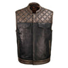 Milwaukee Leather MLM3528 Men's Black Paisley Lined Leather Vest w/ Neon Green Stitching & Armhole Trim