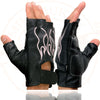 Milwaukee Leather SH198 Women's Black Leather Gel Padded Palm Fingerless Motorcycle Gloves w/ Flame Embroidery