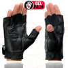 Milwaukee Leather SH198 Men's Black Leather Gel Padded Palm Fingerless Motorcycle Gloves w/ Red Flame Embroidery