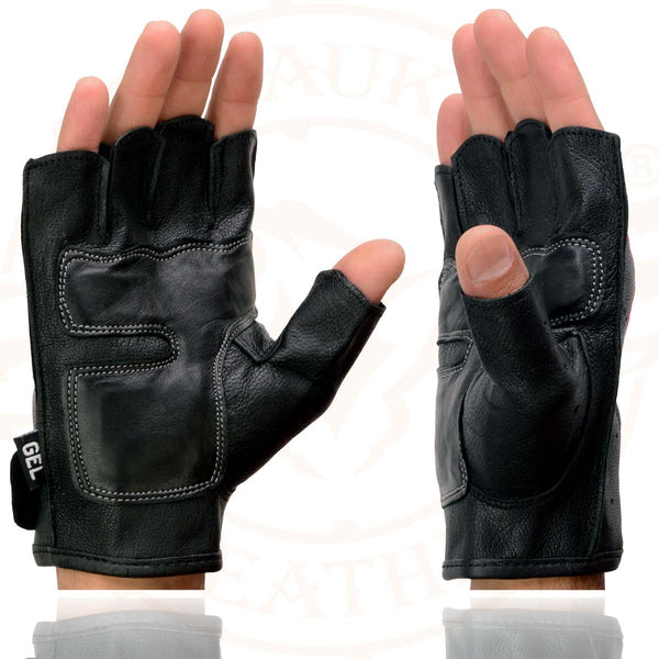 Xelement XG198 Men's Embroidered 'Flamed' Fingerless Black and Red Motorcycle Leather Gloves