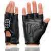 Milwaukee Leather SH354 Men's 'Iron Cross' Black Leather Fingerless Gloves