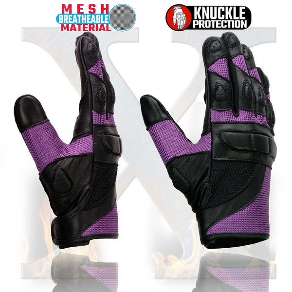 Xelement XG80208 Women's Black and Purple Mesh Cool Rider Motorcycle Gloves