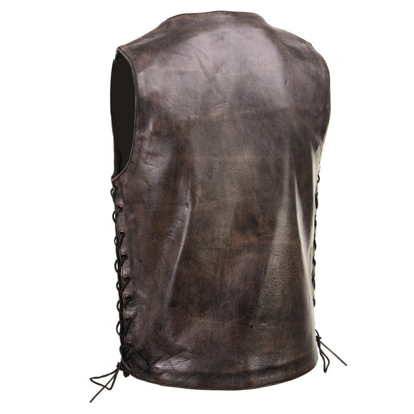 Xelement XS3540 Men's 'Wreck' Distressed Brown Multi-Pocket Motorcycle Biker Rider Leather Vest