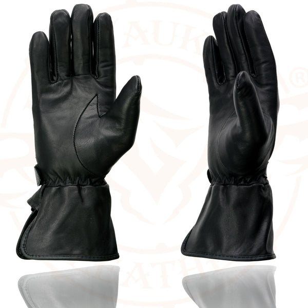 Milwaukee Leather MG7725 Women's Black Leather Gauntlet Motorcycle Gloves w/ Wrist Strap Closure