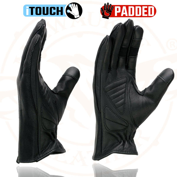 Milwaukee Leather MG7770 Women's Black Leather ’I - Touchscreen Compatible’ Laced Wrist Motorcycle Hand Gloves W/ Gel Palm