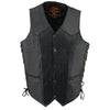 Milwaukee Leather SH1315Tall Men's Classic Black Leather V-Neck Side Lace Motorcycle Rider Vest w/ Snap Closure