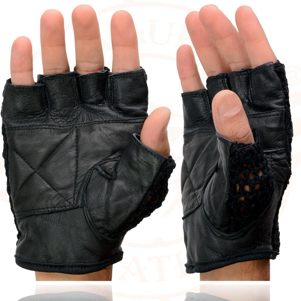 Milwaukee Leather SH219 Men's Black Leather Gel Padded Palm Fingerless Motorcycle Hand Gloves W/ Breathable ‘Mesh Material’