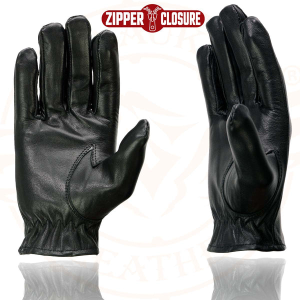 Milwaukee Leather SH722 Women's Black Unlined Leather Lightweight Motorcycle Hand Gloves W/ Wrist Zipper Closure