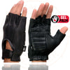 Milwaukee Leather SH878 Men's Black Leather Gel Padded Palm Fingerless Motorcycle Hand Gloves ‘Welted Genuine USA Deerskin’