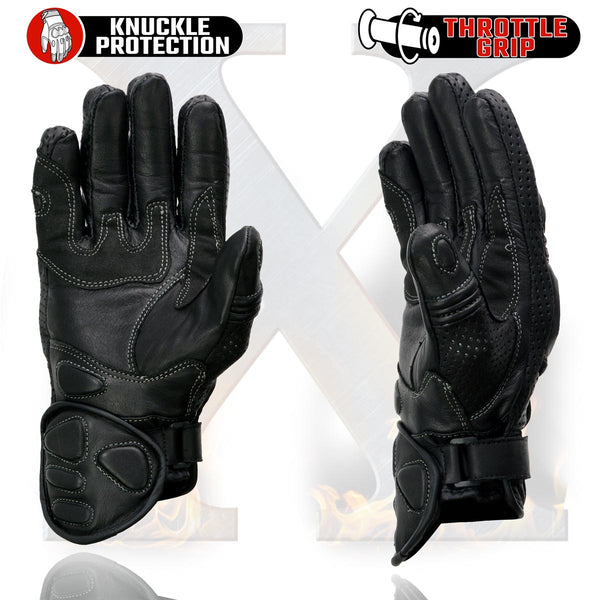 Xelement XG298 Men's Black 'Knuckle Protect' Leather Protective Racing Gloves