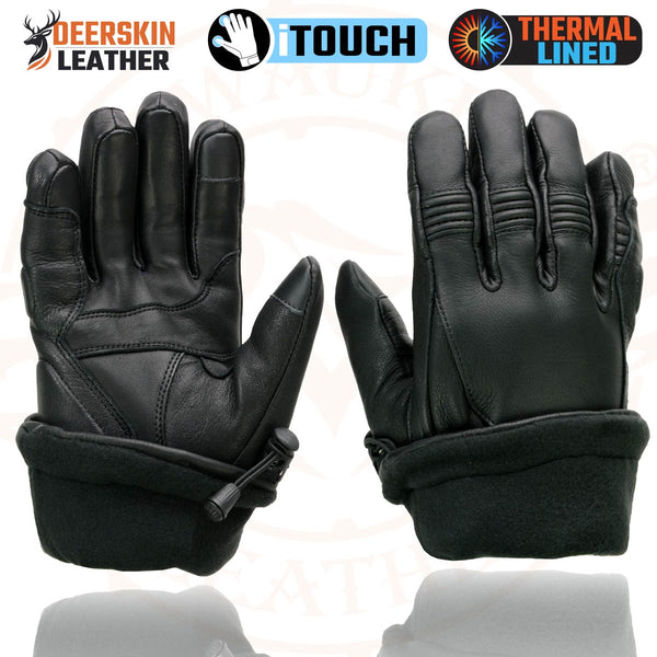 Milwaukee Leather MG7518 Men's Black Deerskin Gauntlet Motorcycle Hand Gloves w/ i-Touch Screen Compatibility