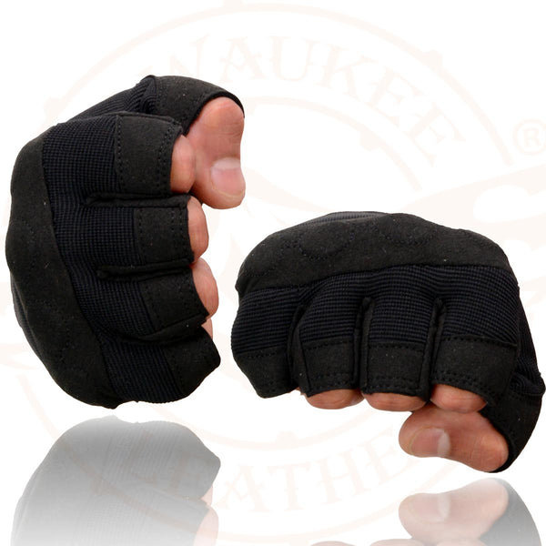 Milwaukee Leather SH44610 Men's Black Gel Padded Knuckle Fingerless Motorcycle Mechanics Hand Gloves W/ ‘Amara Cloth’