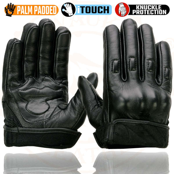 Milwaukee Leather MG7501 Men's Black Leather i-Touch Screen Compatible Gel Palm Motorcycle Gloves W/ Protective Knuckle