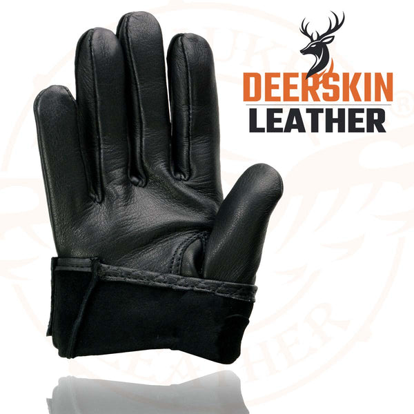 Milwaukee Leather SH869 Men's Black Perforated Deerskin Full Finger Motorcycle Hand Gloves W/ Breathable ‘Open Knuckle’