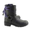 Milwaukee Leather MBL9317 Women's Black Leather Harness Zip-Up Motorcycle Rider Boots w/ Purple Back Laces