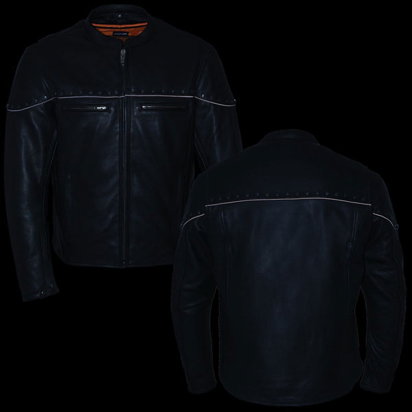 Milwaukee Leather MLM1504 Men's Black ‘The Skelly Racer’ Premium Moto Leather Jacket