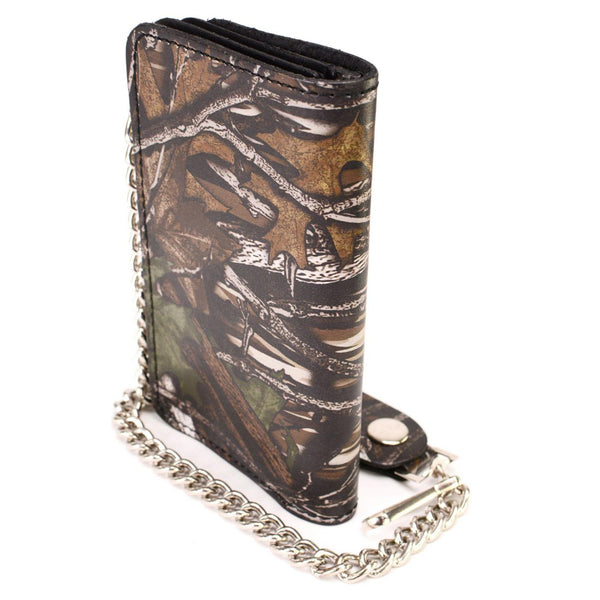 Milwaukee Leather MLW7803 Men's 6” Camouflage Bi-Fold Leather Wallet w/ Anti-Theft Stainless Steel Chain