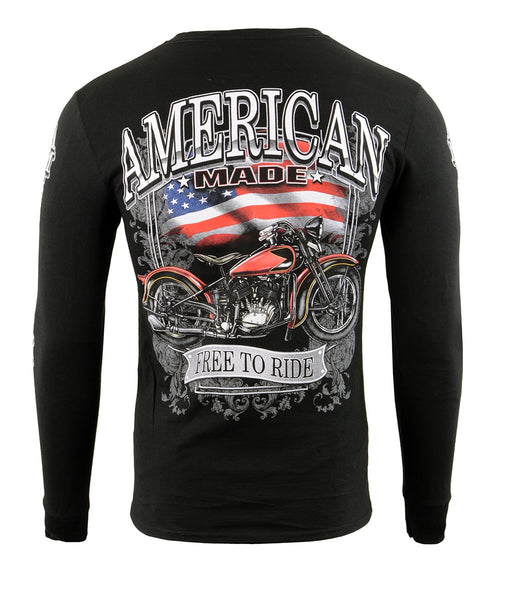 Biker Clothing Co. BCC117001 Men's Black 'American Made Free, Free To Ride' Long Sleeve T-Shirt