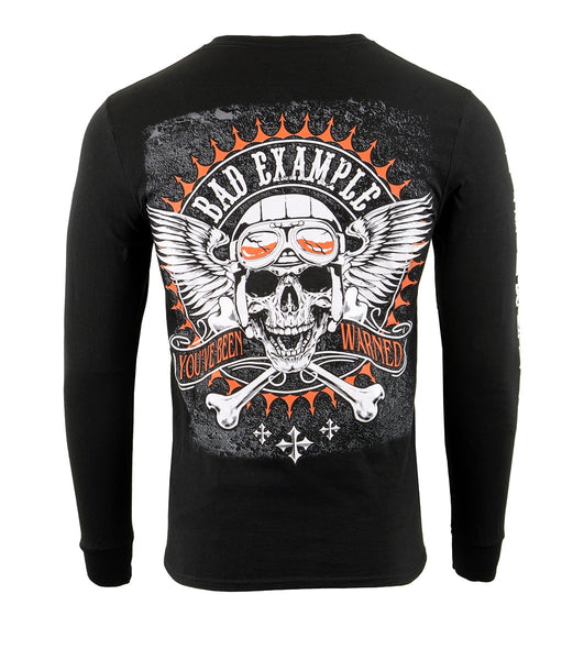 Biker Clothing Co. BCC117002 Men's Black 'Bad Example, You've Been Warned' Long Sleeve T-Shirt