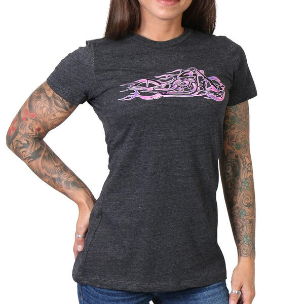 Hot Leathers GLR1215 Ladies Pink and Purple Fire Bobber Full Cut Motorcycle T-Shirt