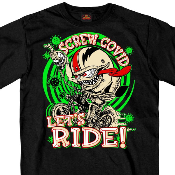 Hot Leathers GMS1474 Men’s Screw Covid Lets Ride Coronavirus Motorcycle Black T-Shirt