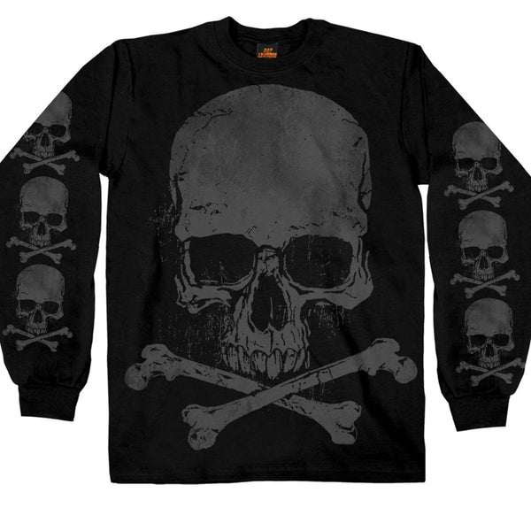 Hot Leathers GMS2305 Men’s ‘Jumbo Print Skull and Cross Bones Long Sleeve Black Shirt