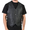 Hot Leathers VSM1017 Men's Black '10 Pocket' Leather Vest with Side Laces