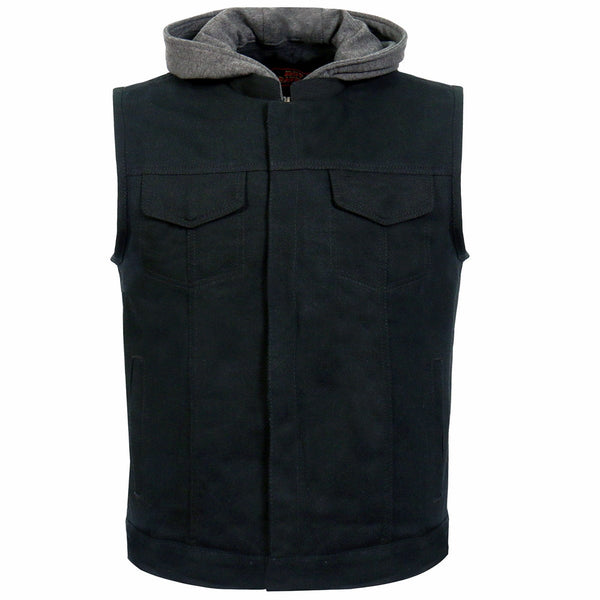 Hot Leathers VSM6201 Men's Black 'Conceal and Carry' Hooded Denim Club Style Vest