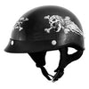 Milwaukee Helmets T70 'Freedom Skulls' Black Glossy Motorcycle DOT Approved Skull Cap Half Helmet for Men and Women Biker