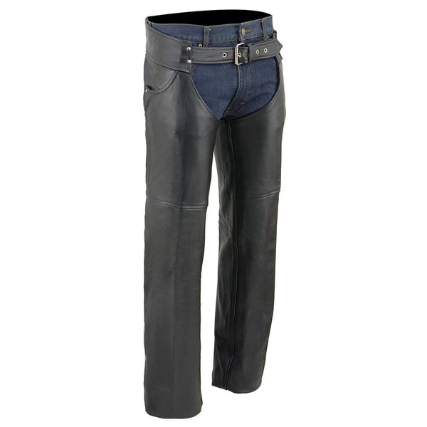 Milwaukee Leather Chaps for Men's Black Premium Leather- Classic Jean Style Pockets Motorcycle Riders Chap- LKM5781