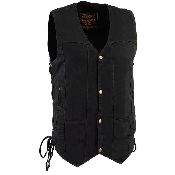 Milwaukee Leather DM1990 Men's Black 10 Pocket Side Lace Denim Vest