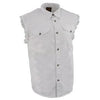 Milwaukee Leather DM4006 Men's White Denim Lightweight Shirt with Sleeveless Frayed Cut Off