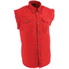 Milwaukee Leather DM4007 Men's Red Lightweight Denim Shirt with Frayed Cut Off Sleeveless