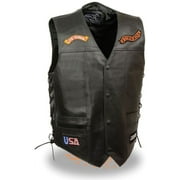 Event Leather Men’s Concealed Carry Motorcycle Vest Black with Patches ELM3930