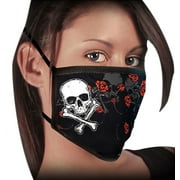 Milwaukee Leather FMD1020 Ladies 'Rose and Skull' 100 % Cotton Protective Face Mask with Optional Filter Pocket