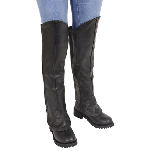 Milwaukee Leather LKL6755 Women's Black Leather Knee High Half Chaps with Zipper Entry