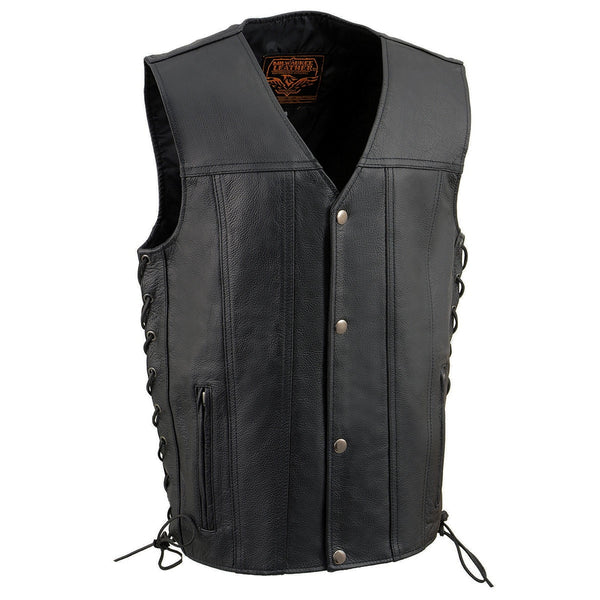 Milwaukee Leather Youth Size Black Leather Biker Style Vest with Snap Front and Side Laces LKY3870