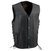 Milwaukee Leather Youth Size Black Leather Biker Style Vest with Snap Front and Side Laces LKY3870