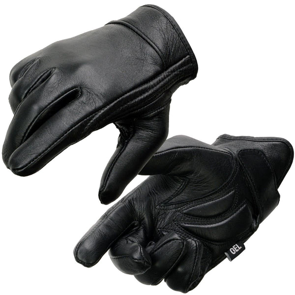 Milwaukee Leather MG7510 Men's Black Leather Gel Padded Palm Short Wrist Motorcycle Hand Gloves W/ ‘Full Panel Cover’