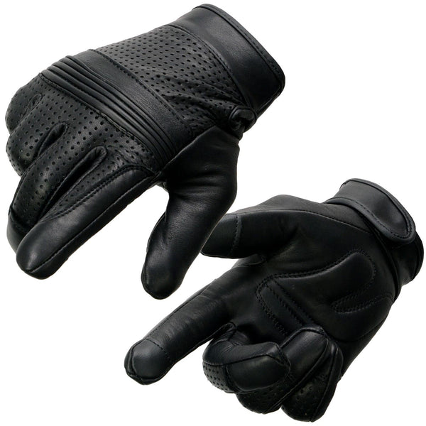 Milwaukee Leather MG7516 Men's Black Leather ’I - Touchscreen Compatible’ Gel Palm Motorcycle Hand Gloves W/ Flex Knuckles