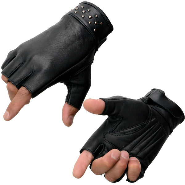 Milwaukee Leather MG7761 Women's Black Leather Gel Palm Fingerless Motorcycle Hand Gloves W/ Stylish ‘Wrist Detailing’