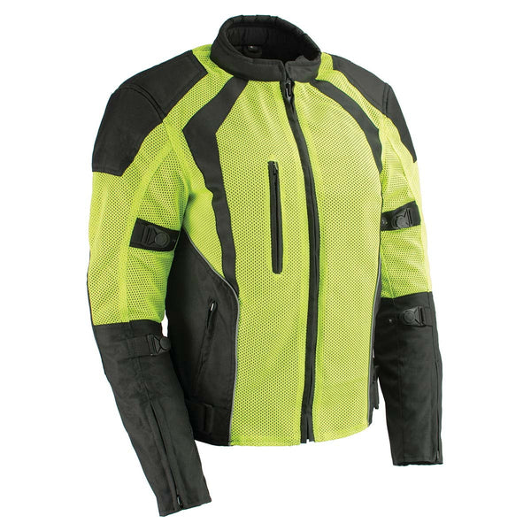 Milwaukee Leather MPL2793 High Vis Green with Black Armored Textile Motorcycle Jacket for Women - All Season Mesh Jacket